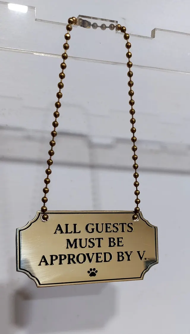 Brass hanging sign on ball chain