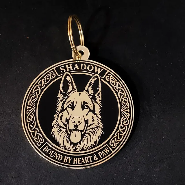 Round brass medallion with German Shepherd portrait