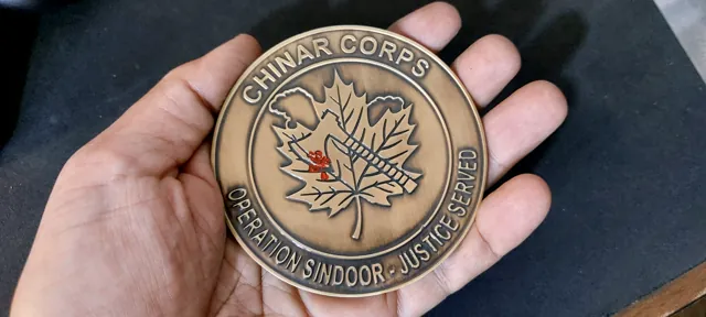 Chinar Corps Operation Sindoor coin held in hand