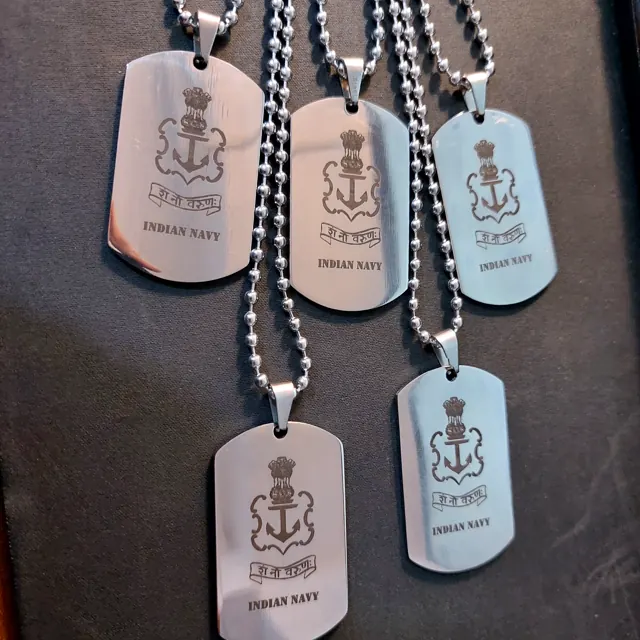 Indian Navy crest dog tags in mirror steel