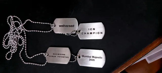 Dog tags engraved wellversed, ICN Champion and Mumbai Majestic 2026