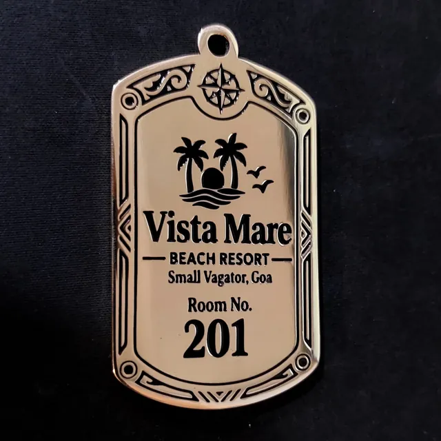 Brass room key tag for Vista Mare Beach Resort, Goa