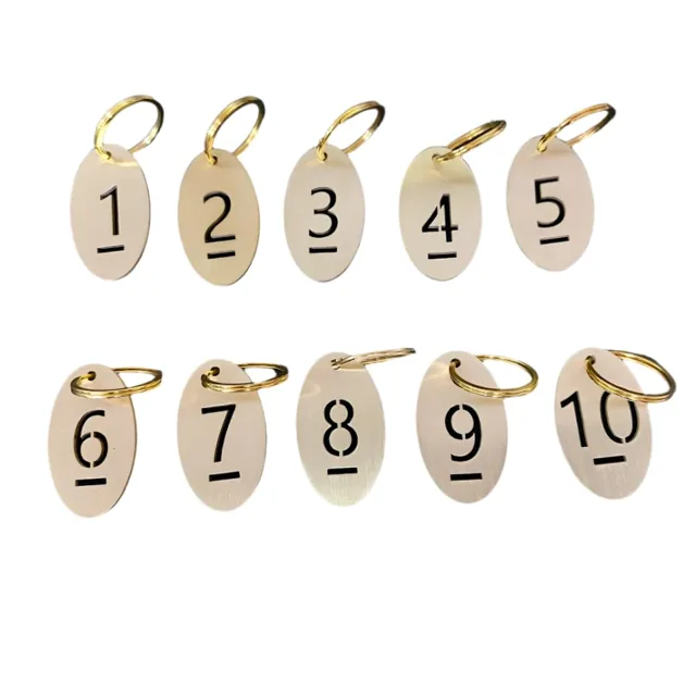 Oval pure brass key tags numbered 1 to 10