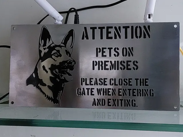 Stainless steel pets on premises sign